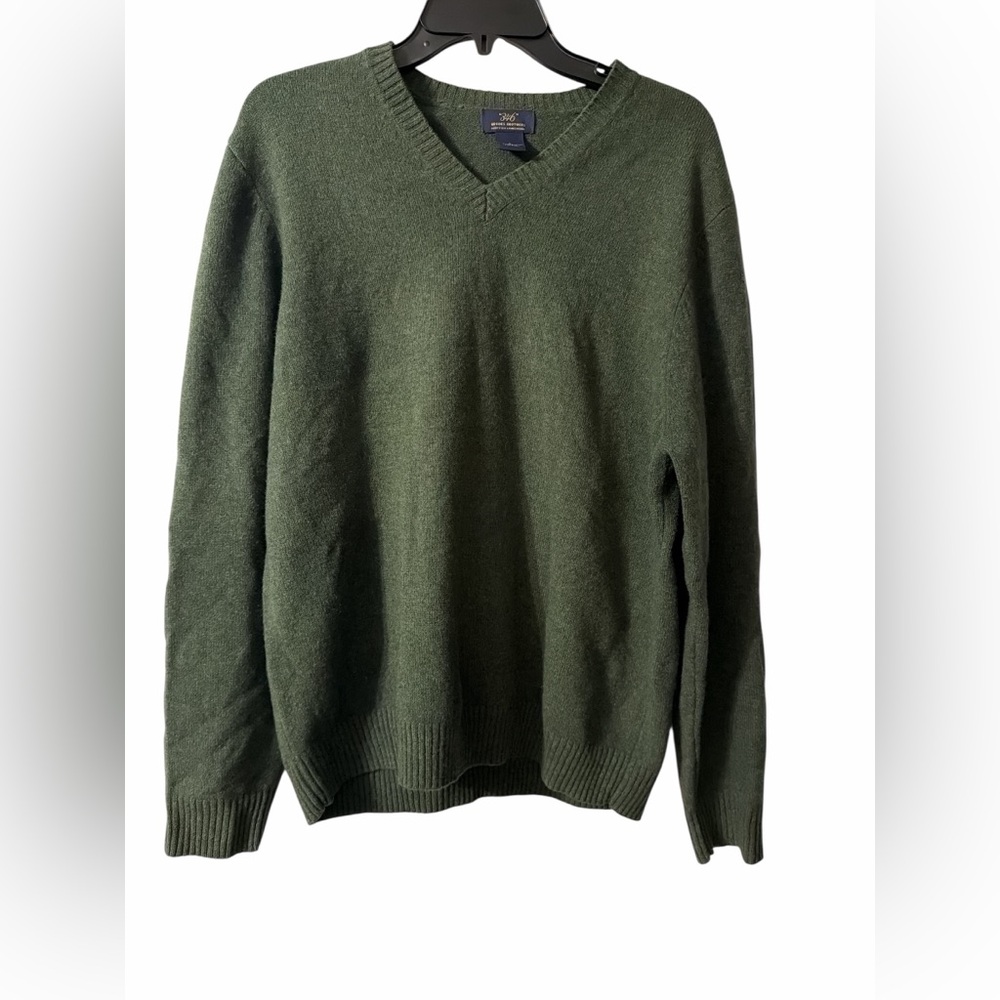 Brooks Brothers 346 Scottish Lambswool Sweater Green Size L Classic V-Neck